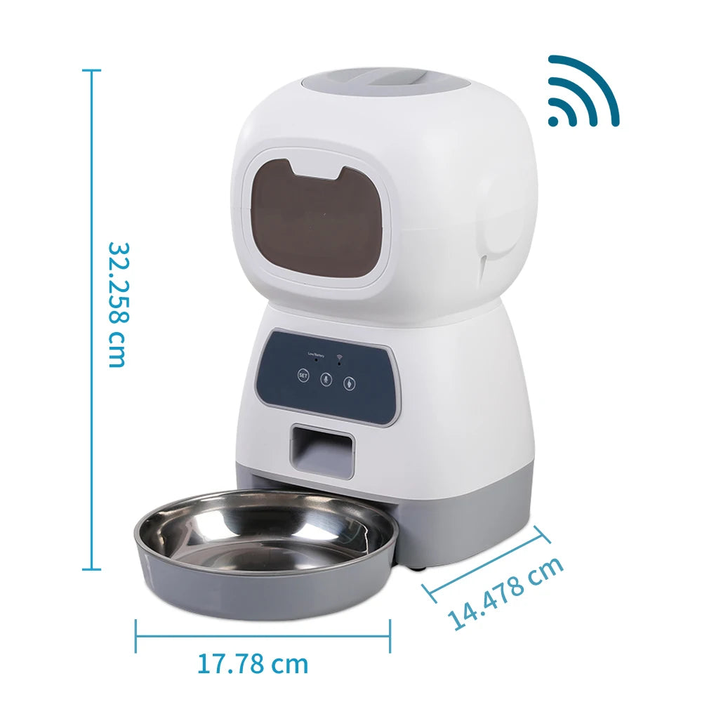 3.5L WiFi-Enabled Automatic Pet Feeder with Voice Recorder for Cats and Dogs - Smart Swirl Slow Feeder with Large Capacity and Timed Dispensing